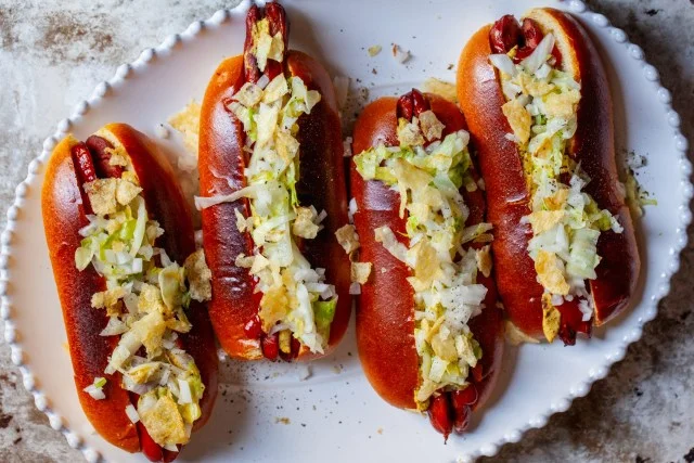 Creative Hot Dog Serving Suggestions: Vinegared Iceberg and Crunchy Toppings