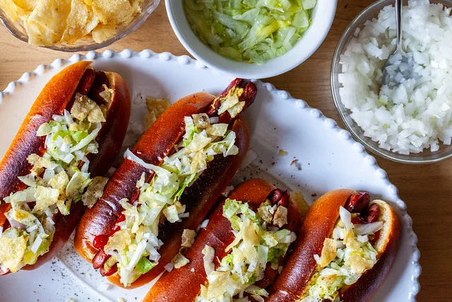 Potato chips on hot dogs